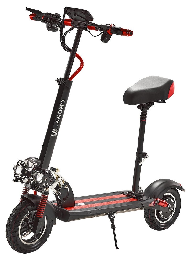 Crony V10 Big LED Display 1200W Motor E-Scooter, 48V 12AH Battery,40km Max Long Range, 10” Off-Road Rubber Tires, Dual Disc Brakes, Front & Rear Suspension, Foldable Aluminum Frame,Triple LED Base+Headlights,Electric Scooter for Adults/Teens with Seat, Heavy Duty 265 lbs Load Capacity, Fast Urban Commuter E-Skateboard for Teens and Adults, E-bike with Solid Tires and Easy Folding Design, Motorized Scooter,Perfect Scooter for Outdoor Adventures, Red - Image 1