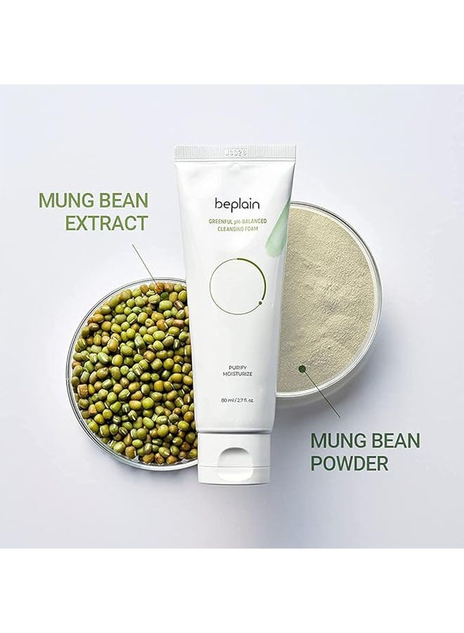beplain Mung Bean PH Balanced Cleansing Foam 80ml, Gentle Scent Free Natural Cleanser, Face Wash for Acne prone, Dry, Oily Skin - Image 2