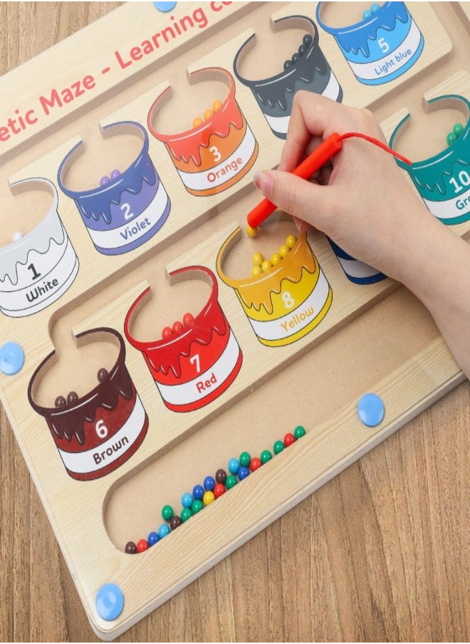 MIXDE - Wooden Magnetic Maze for Toddler, Magnetic Color and Number Maze, Montessori Wooden Color Matching Learning Counting Puzzle Board, Counting Matching Activities Fine Motor Skills Toys for Kids - Image 1