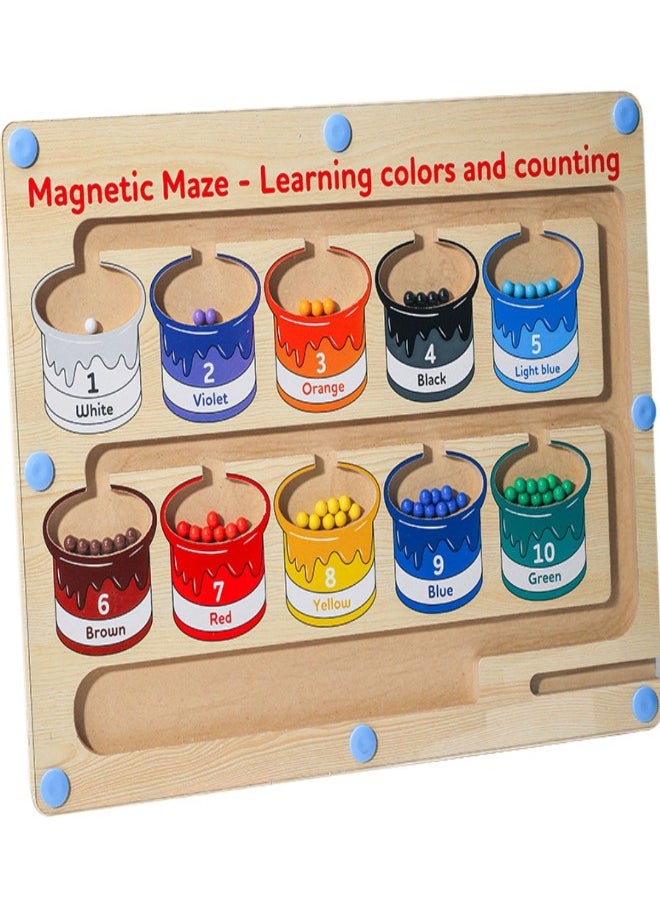 MIXDE - Wooden Magnetic Maze for Toddler, Magnetic Color and Number Maze, Montessori Wooden Color Matching Learning Counting Puzzle Board, Counting Matching Activities Fine Motor Skills Toys for Kids - Image 1