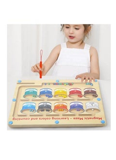Wooden Magnetic Maze for Toddler, Magnetic Color and Number Maze, Montessori Wooden Color Matching Learning Counting Puzzle Board, Counting Matching Activities Fine Motor Skills Toys for Kids