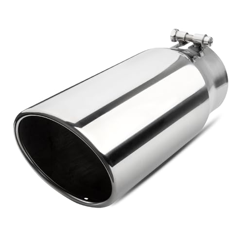 Vurkcy 4 inch Inlet Exhaust Tip, 5" Outlet 12" Overall Length Stainless Steel Exhaust Tail Pipe, Bolt-On, Rolled Edge, Slant Sleek Angle Cut, Polished Tailpipe, Silvery - Image 1