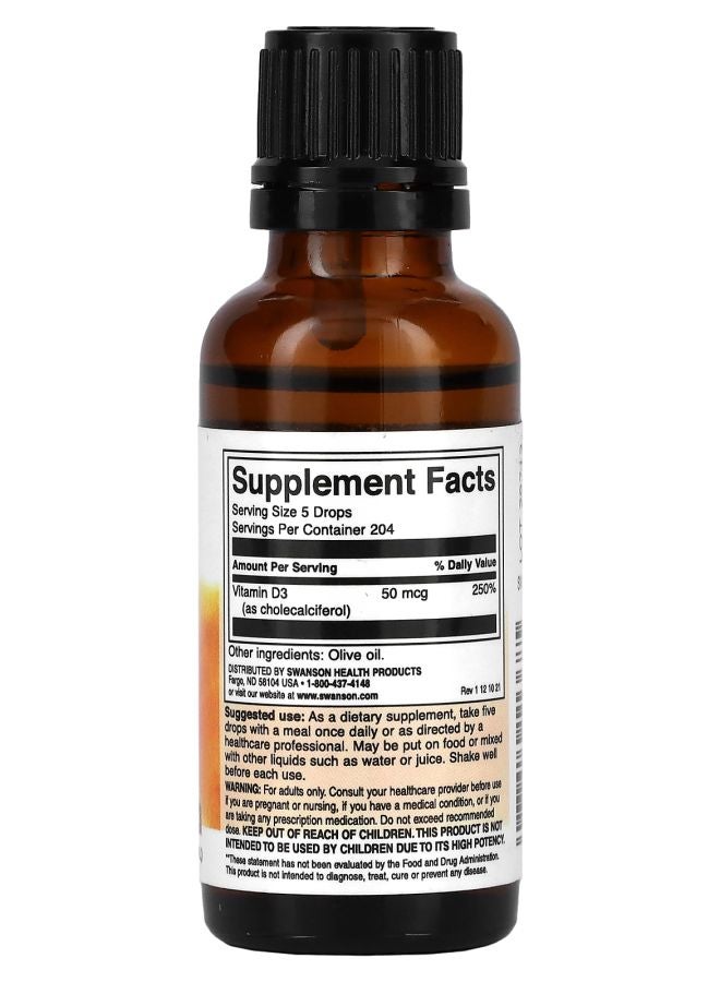 SWANSON Vitamin D3 Higher Potency 50 mcg (2000 IU) 1 fl oz (29.6 ml) - Image 2