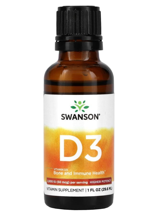 SWANSON Vitamin D3 Higher Potency 50 mcg (2000 IU) 1 fl oz (29.6 ml) - Image 1