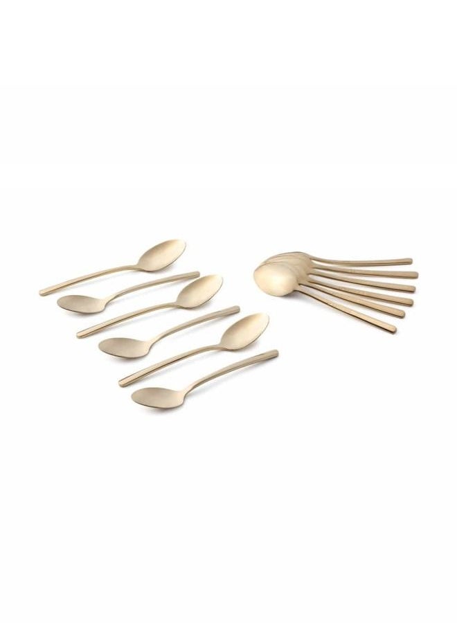 Life Smile - 12pcs Cutlery Set, 18/10 Stainless Steel, Flatware Set, 12pcs Tea Spoon, Shine Champagne Gold, for Home Kitchen, Mirror Polished - Dishwasher Safe - Image 1