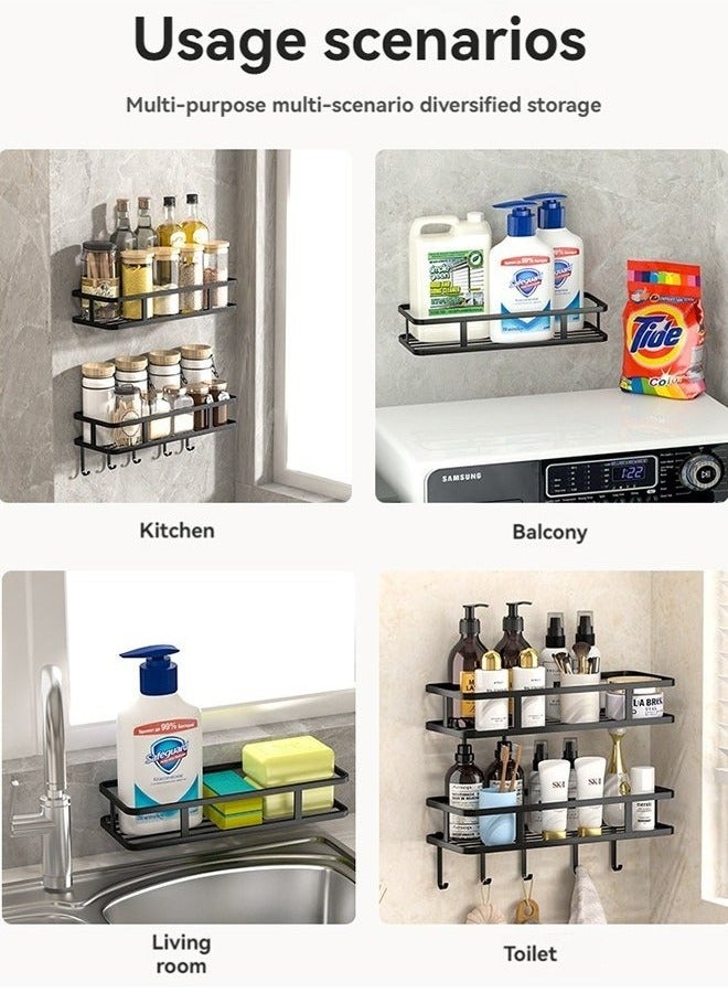 Beauenty 2-Pack Rustproof Stainless Steel Shower Caddy | Adhesive Bathroom Organizer with 10 Hooks | Large Capacity No Drilling Wall Mount (Black) - Image 4