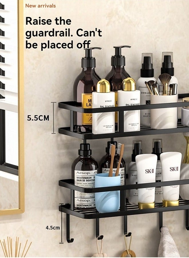 Beauenty 2-Pack Rustproof Stainless Steel Shower Caddy | Adhesive Bathroom Organizer with 10 Hooks | Large Capacity No Drilling Wall Mount (Black) - Image 2