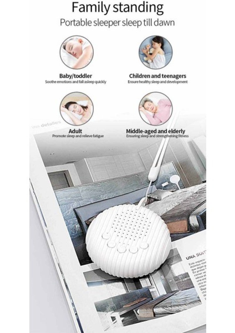 Q3 White Sleep Machine with 10 Soothing Sounds, 15/30/60 Minutes Timer, Volume Adjustment, Automatic Noise Detection, 300mAh Rechargeable Battery, 1W Power, ABS Silicone Electronic Components, 9.38*2.8 cm Size, 66g Weight, Includes 1 Sleep Machine, 1 USB Cable, 1 Lanyard, 1 English User Manual - Image 4