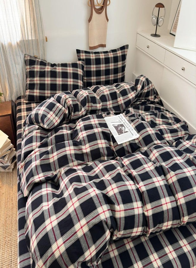 Mucalis Black Green Red Gingham Buffalo Plaid Duvet Cover King 100% Washed Cotton Vintage Checkered Duvet Cover Set Retro 3 Piece Grid Bedding Set with Zipper Closure Corner Ties,Soft,Easy Care - Image 3