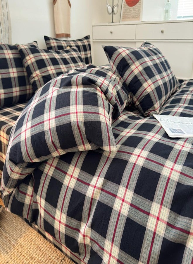 Mucalis Black Green Red Gingham Buffalo Plaid Duvet Cover King 100% Washed Cotton Vintage Checkered Duvet Cover Set Retro 3 Piece Grid Bedding Set with Zipper Closure Corner Ties,Soft,Easy Care - Image 1