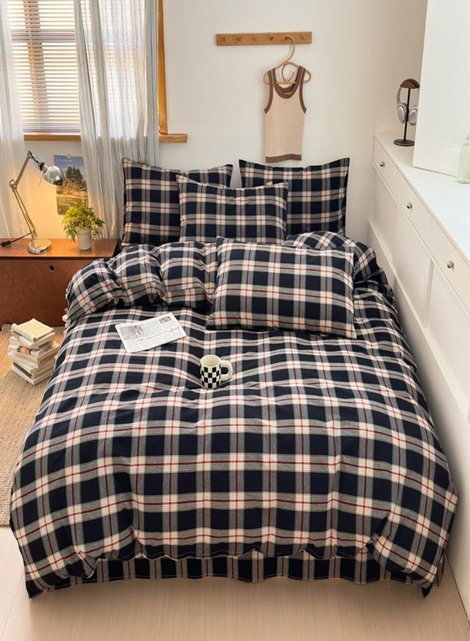 Mucalis Black Green Red Gingham Buffalo Plaid Duvet Cover King 100% Washed Cotton Vintage Checkered Duvet Cover Set Retro 3 Piece Grid Bedding Set with Zipper Closure Corner Ties,Soft,Easy Care - Image 2