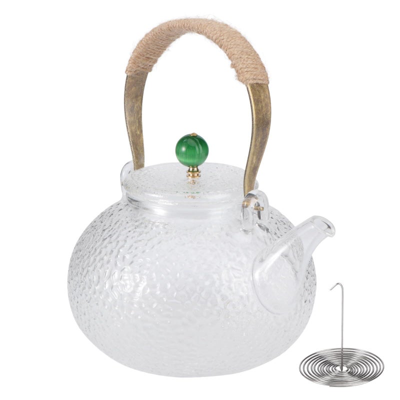 1.2 Liters Textured Copper Handle Glass Teapot With Green High Temperature Resistant Spout For Stove Top Brewing - Image 2