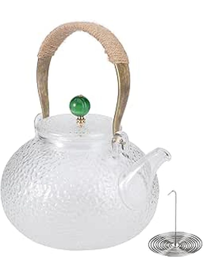 1.2 Liters Textured Copper Handle Glass Teapot With Green High Temperature Resistant Spout For Stove Top Brewing - Image 1