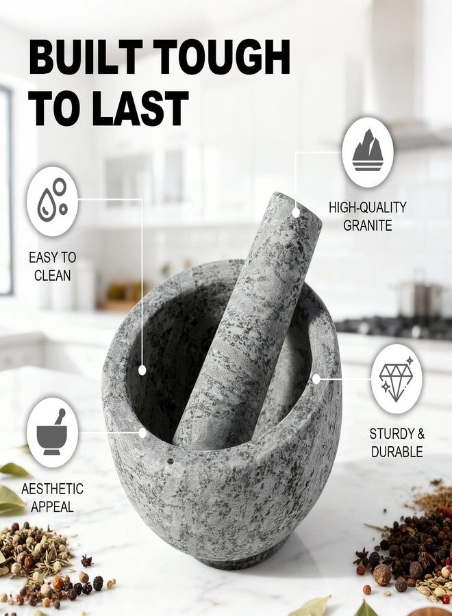 Koville 5 Inch 1.5 Cup-Capacity Mortar and Pestle Set - Heavy Natural Granite Spice Grinder Bowl, Unpolished Heavy Granite for Organic Appearance, Solid Stone Grinder Marble Spice Herb Grinder - Image 3