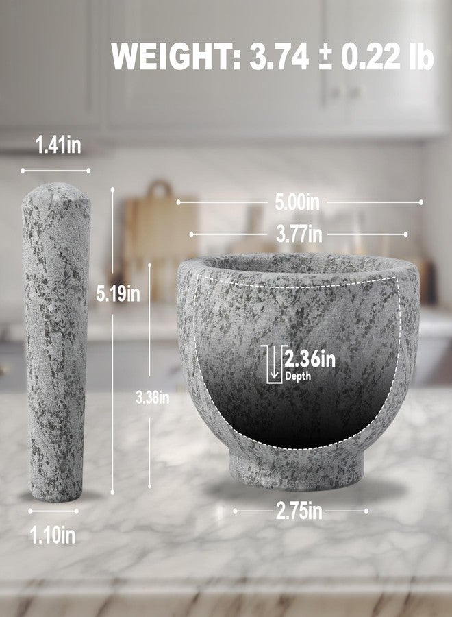 Koville 5 Inch 1.5 Cup-Capacity Mortar and Pestle Set - Heavy Natural Granite Spice Grinder Bowl, Unpolished Heavy Granite for Organic Appearance, Solid Stone Grinder Marble Spice Herb Grinder - Image 2