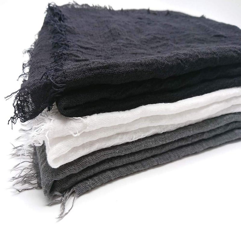 XRDSS Summer Cotton Blend Crinkle Vintage Soft Scarf with Fringed Edges 35" Ã— 70" (Black) - Image 4