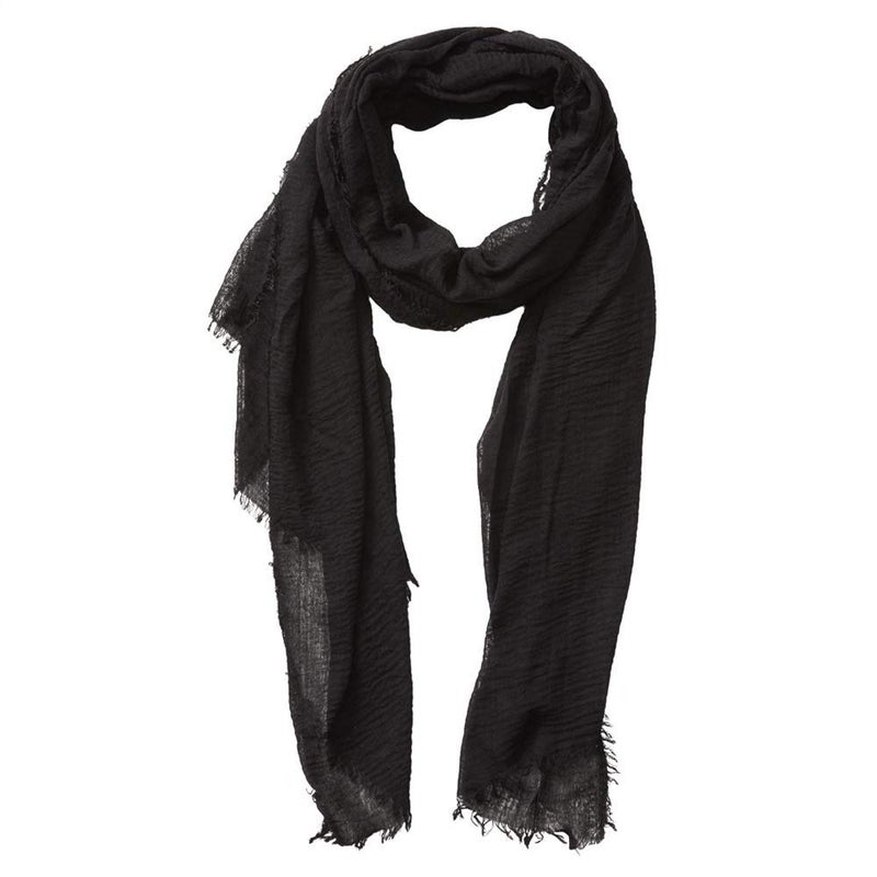 XRDSS Summer Cotton Blend Crinkle Vintage Soft Scarf with Fringed Edges 35" Ã— 70" (Black) - Image 1