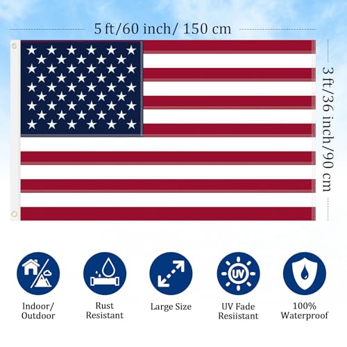 JOWHOL American Flags for Outside 3x5 Ft American Flag Outdoor Heavy Duty USA Flag residential US Flags High Wind Embroidered Stars Sewn Stripes Thick Spun Polyester UV Fade Resistant Brass Grommets - Image 3