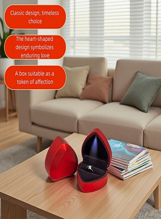 BUBBLE-FLY Heart Shape LED Ring Box, Red Velvet Jewelry Box for Engagement Wedding Proposal, Anniversary Birthday Gift,Red Velvet Interior, Concealed Hinge Design(1Pack) - Image 5
