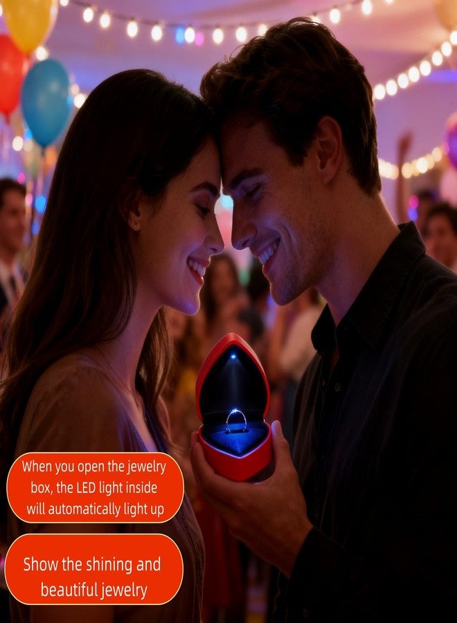 BUBBLE-FLY Heart Shape LED Ring Box, Red Velvet Jewelry Box for Engagement Wedding Proposal, Anniversary Birthday Gift,Red Velvet Interior, Concealed Hinge Design(1Pack) - Image 3