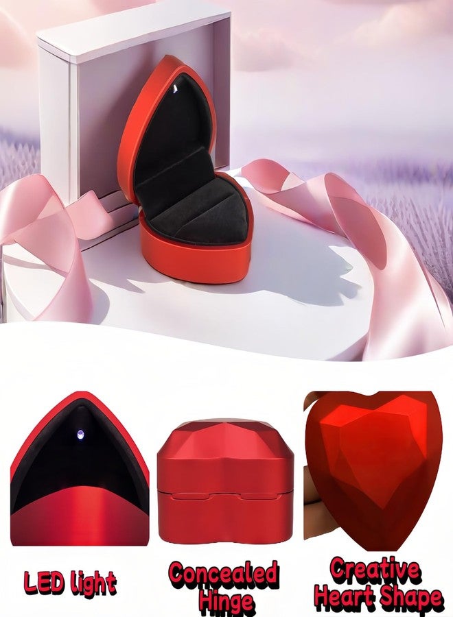 BUBBLE-FLY Heart Shape LED Ring Box, Red Velvet Jewelry Box for Engagement Wedding Proposal, Anniversary Birthday Gift,Red Velvet Interior, Concealed Hinge Design(1Pack) - Image 2