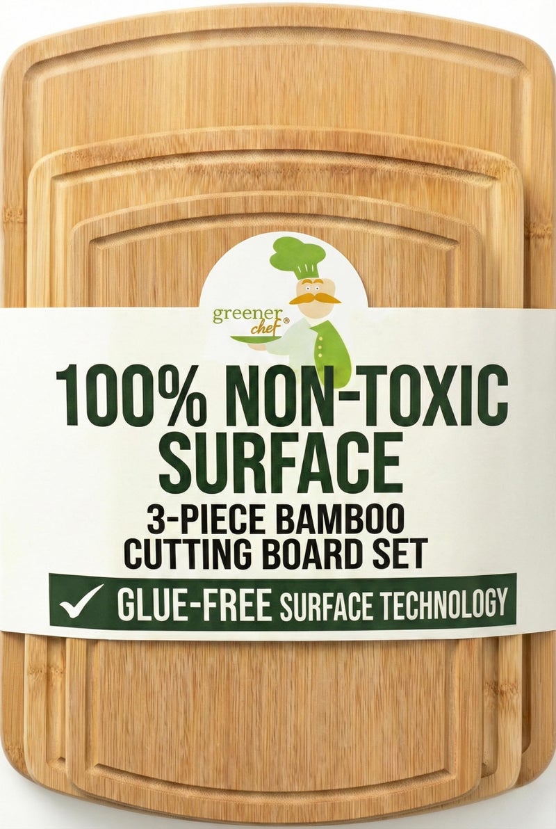 Greener Chef Luxury Bamboo Cutting Board Set of 3 with Glue-Free Surface Technology - Extra Spacious Wood Cutting Boards for Kitchen and XL Chopping Board Set - Replacements for Life - Image 1
