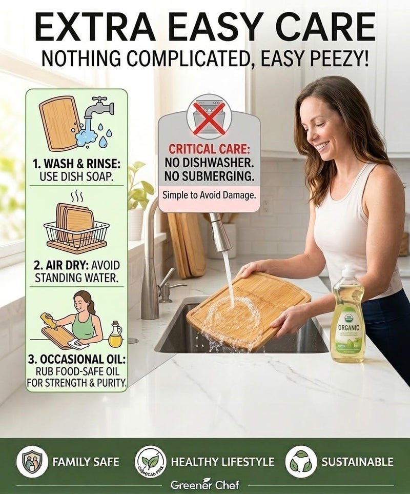 Greener Chef Luxury Bamboo Cutting Board Set of 3 with Glue-Free Surface Technology - Extra Spacious Wood Cutting Boards for Kitchen and XL Chopping Board Set - Replacements for Life - Image 5