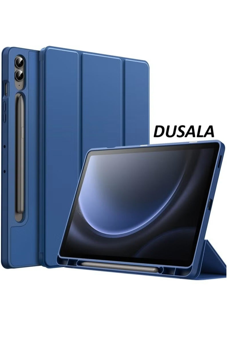 DUSALA Case for Samsung Galaxy Tab S9 FE+ / S9 FE Plus 12.4-Inch – Soft TPU Tri-Fold Stand Protective Cover with S Pen Holder, S Pen Charging Support, Auto Wake/Sleep (Navy) - Image 1