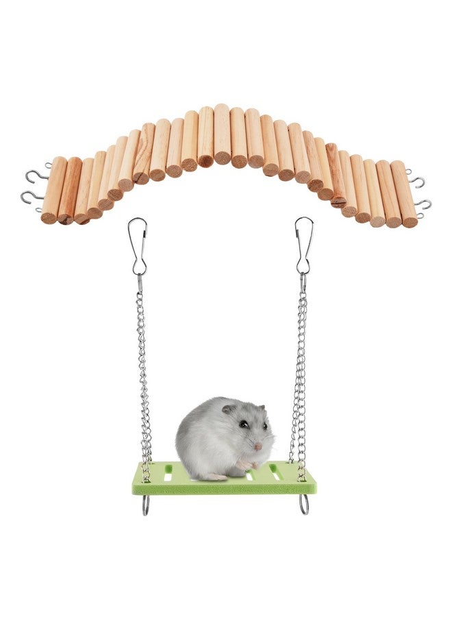 HOUSEEN Hamster Suspension Bridge Toy, Climbing Wooden Ladder Swing for Hamsters, Cage Accessories Bendable Fence Climbing Toy Mice Mouse Gerbils Sugar Glider Rat and Other Small Animals - Image 1
