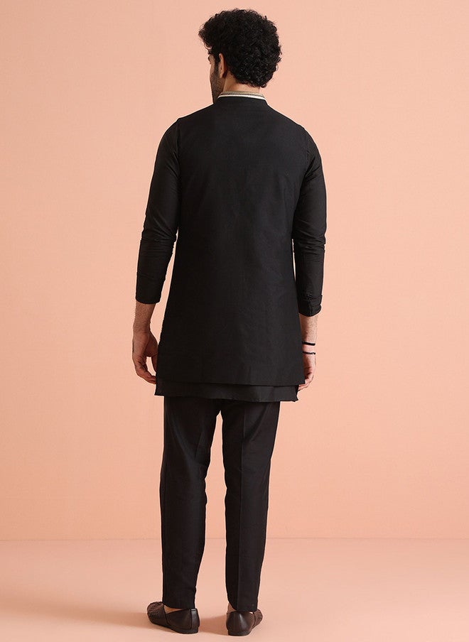KISAH Black & Gold Solid Kurta with Trousers and Nehru Jacket - Image 5