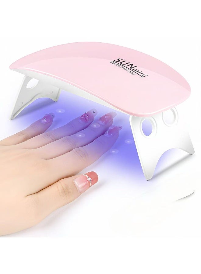 SUNmini Mini UV LED Nail Lamp for Gel Polish, 6W Portable Rechargeable Nail Dryer, Sunlight Simulation, Foldable Design, USB Powered Compact Nail Light for Travel or Home Use (Pink) - Image 1