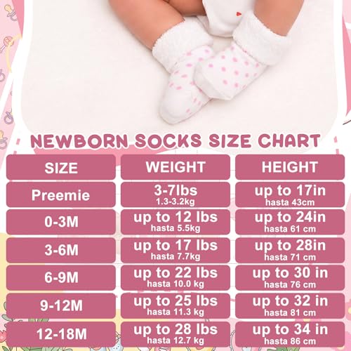 Twistover 10 Pairs Preemie Baby Terry Cotton Turn Cuff Socks for Newborn Girls Boys - Nicu(Pink, White,Preemie) - Image 2