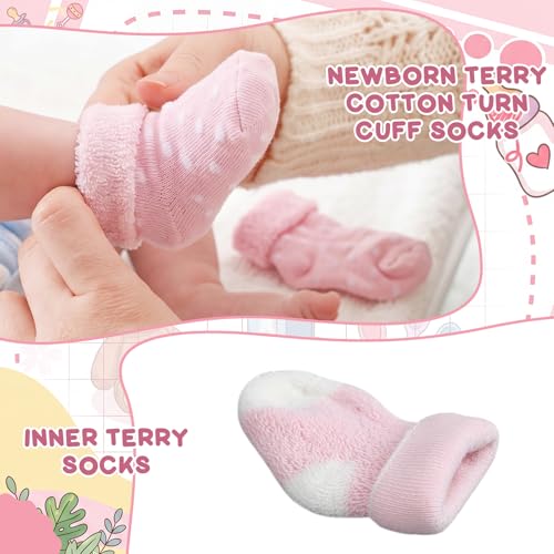 Twistover 10 Pairs Preemie Baby Terry Cotton Turn Cuff Socks for Newborn Girls Boys - Nicu(Pink, White,Preemie) - Image 5