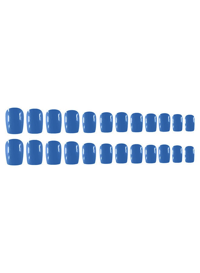 NIBEMINENT 24-Piece Natural French Short False Nail Tip Set Blue