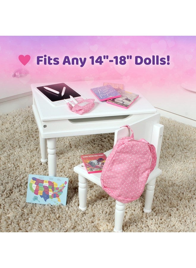 Playtime by Eimmie 18 Inch Doll Furniture School Desk & Classroom Set - White, Wooden Playset with Educational Accessories, Fits American, Generation, My Life & Similar 14”-18” Dolls - Image 3