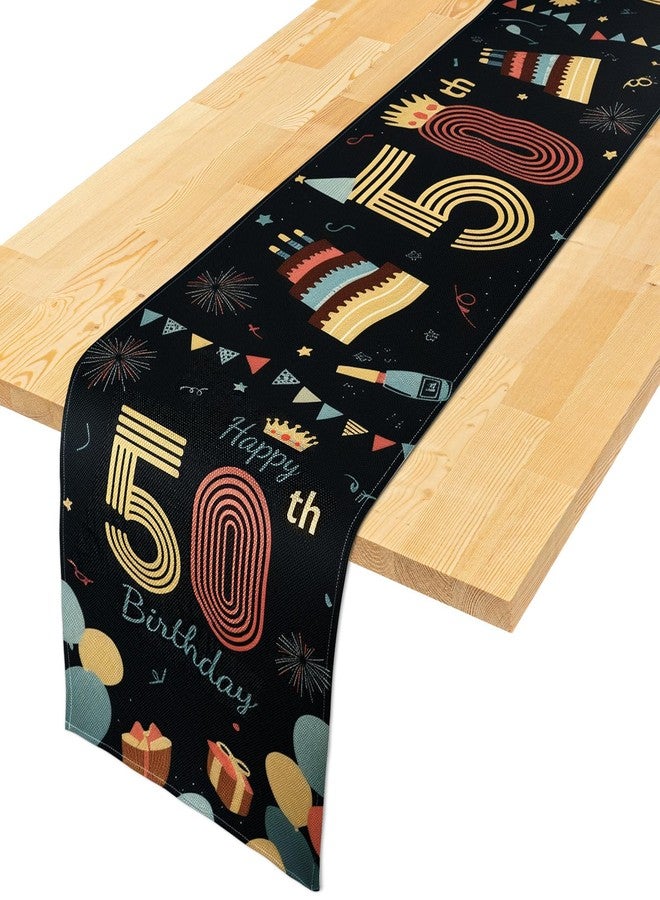 Wiooffen Vintage 50th Birthday Table Runner 50th Birthday Decorations Happy 50 Bday Table Runner for Men Women 50 Years Old Party Supplies Non-Slip Linen Retro 1976 Bday Anniversary Party Decor 13x72 Inch - Image 1