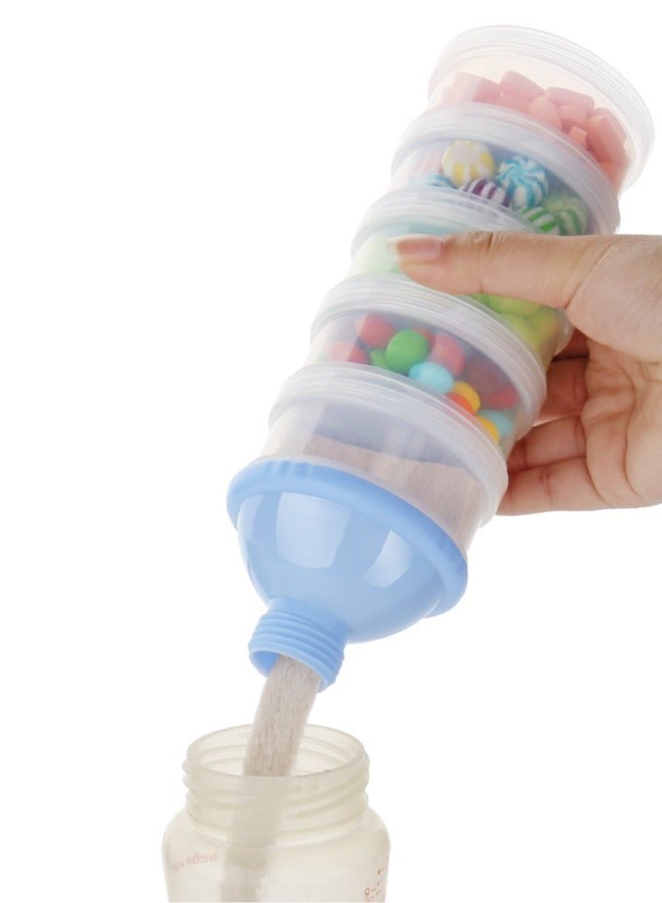 ORiTi Baby Formula Dispenser On The Go, 5 Layers Stackable Formula Dispenser Formula Containers for Travel,Baby Feeding Milk Powder Snack Storage Container, BPA Free, Blue, 3 Pack - Image 5