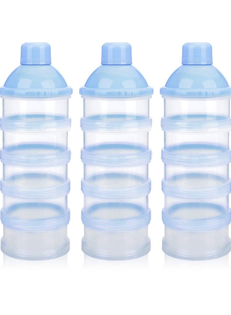 ORiTi Baby Formula Dispenser On The Go, 5 Layers Stackable Formula Dispenser Formula Containers for Travel,Baby Feeding Milk Powder Snack Storage Container, BPA Free, Blue, 3 Pack - Image 1