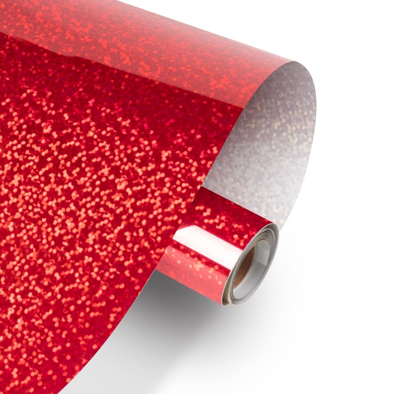 HTVRONT Holographic Glitter Permanent Vinyl 12 x 10ft Sparkle Red Permanent Adhesive Vinyl Easy to Weed  Transfer Glitter Roll Compatible with Cricut Cutting Machine Crafts Silhouette Decal