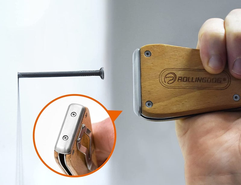 ROLLINGDOG Paint Scraper-Folding Painters Tool 9-in-1 Beech Wooden Handle Includes Paint Roller Cleaner, Nail Puller, Putty Knife Scraper, Hammer End - Image 5