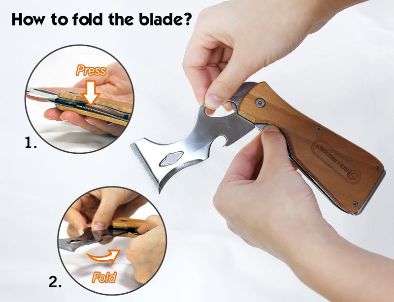 ROLLINGDOG Paint Scraper-Folding Painters Tool 9-in-1 Beech Wooden Handle Includes Paint Roller Cleaner, Nail Puller, Putty Knife Scraper, Hammer End - Image 3