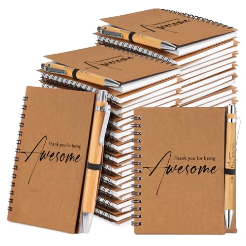 Honoson 80 Pcs40 Set Spiral Notebook Bulk Employee Appreciation Gift 4x6 Inch Thank You for Being Awesome Inspirational Journal with Bamboo Pen for Staff Christmas Coworker - Image 1