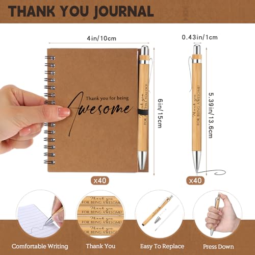Honoson 80 Pcs40 Set Spiral Notebook Bulk Employee Appreciation Gift 4x6 Inch Thank You for Being Awesome Inspirational Journal with Bamboo Pen for Staff Christmas Coworker - Image 3