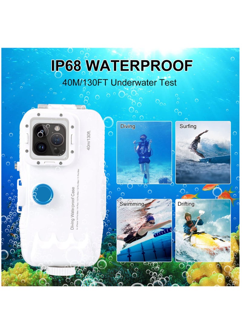 Generic - حافظة احترافية مقاومة للماء تحت الماء لهاتف iPhone 14 Plus و14/13/12/11 Pro Max - غطاء غوص 40 مترًا/130 قدمًا مع صمام أحادي الاتجاه للسباحة والغطس وركوب الأمواج والتصوير تحت الماء (أبيض) - Image 1