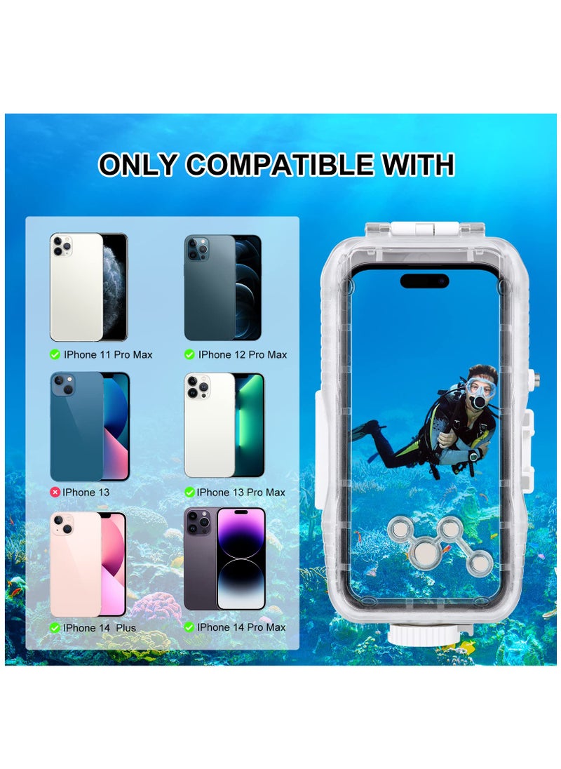 Generic - حافظة احترافية مقاومة للماء تحت الماء لهاتف iPhone 14 Plus و14/13/12/11 Pro Max - غطاء غوص 40 مترًا/130 قدمًا مع صمام أحادي الاتجاه للسباحة والغطس وركوب الأمواج والتصوير تحت الماء (أبيض) - Image 1