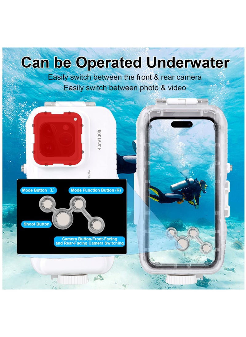 Generic - حافظة احترافية مقاومة للماء تحت الماء لهاتف iPhone 14 Plus و14/13/12/11 Pro Max - غطاء غوص 40 مترًا/130 قدمًا مع صمام أحادي الاتجاه للسباحة والغطس وركوب الأمواج والتصوير تحت الماء (أبيض) - Image 1