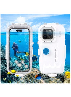 حافظة احترافية مقاومة للماء تحت الماء لهاتف iPhone 14 Plus و14/13/12/11 Pro Max - غطاء غوص 40 مترًا/130 قدمًا مع صمام أحادي الاتجاه للسباحة والغطس وركوب الأمواج والتصوير تحت الماء (أبيض)