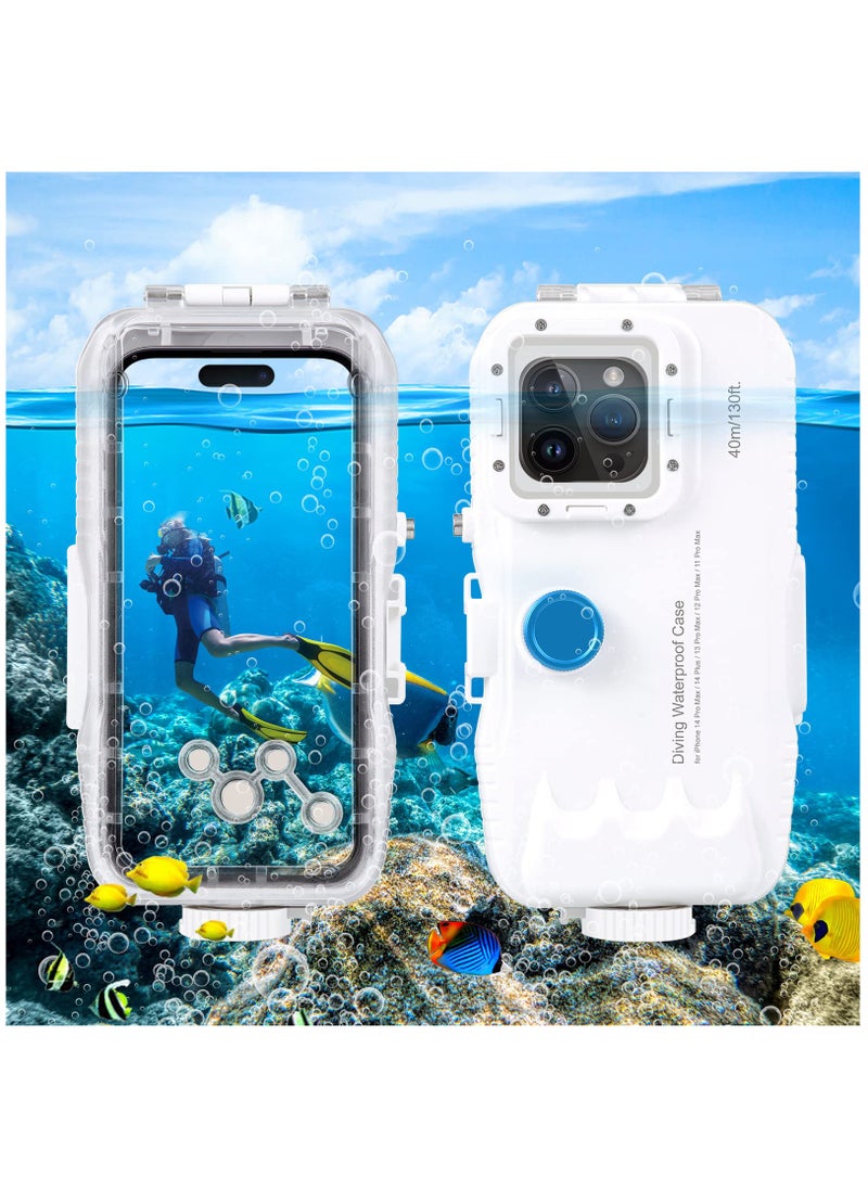 Generic - حافظة احترافية مقاومة للماء تحت الماء لهاتف iPhone 14 Plus و14/13/12/11 Pro Max - غطاء غوص 40 مترًا/130 قدمًا مع صمام أحادي الاتجاه للسباحة والغطس وركوب الأمواج والتصوير تحت الماء (أبيض) - Image 1