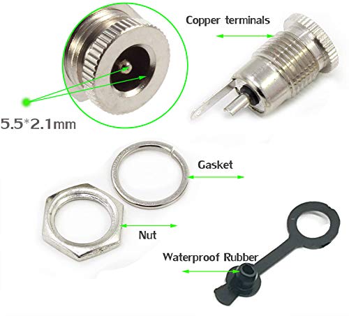 qofowin 5.5 x 2.1 MM 10A DC Power Jack Cord Socket Threaded Female Mount Connector Adapter with Waterproof Cover Cap - Image 2