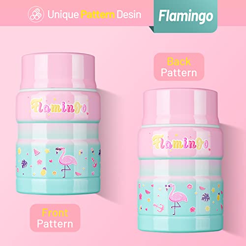 Charcy 17oz Thermo for Hot Food, Insulated Lunch Food Container with Folding Spoon QB - Gradient Pink Cyan Flamingo - Image 2